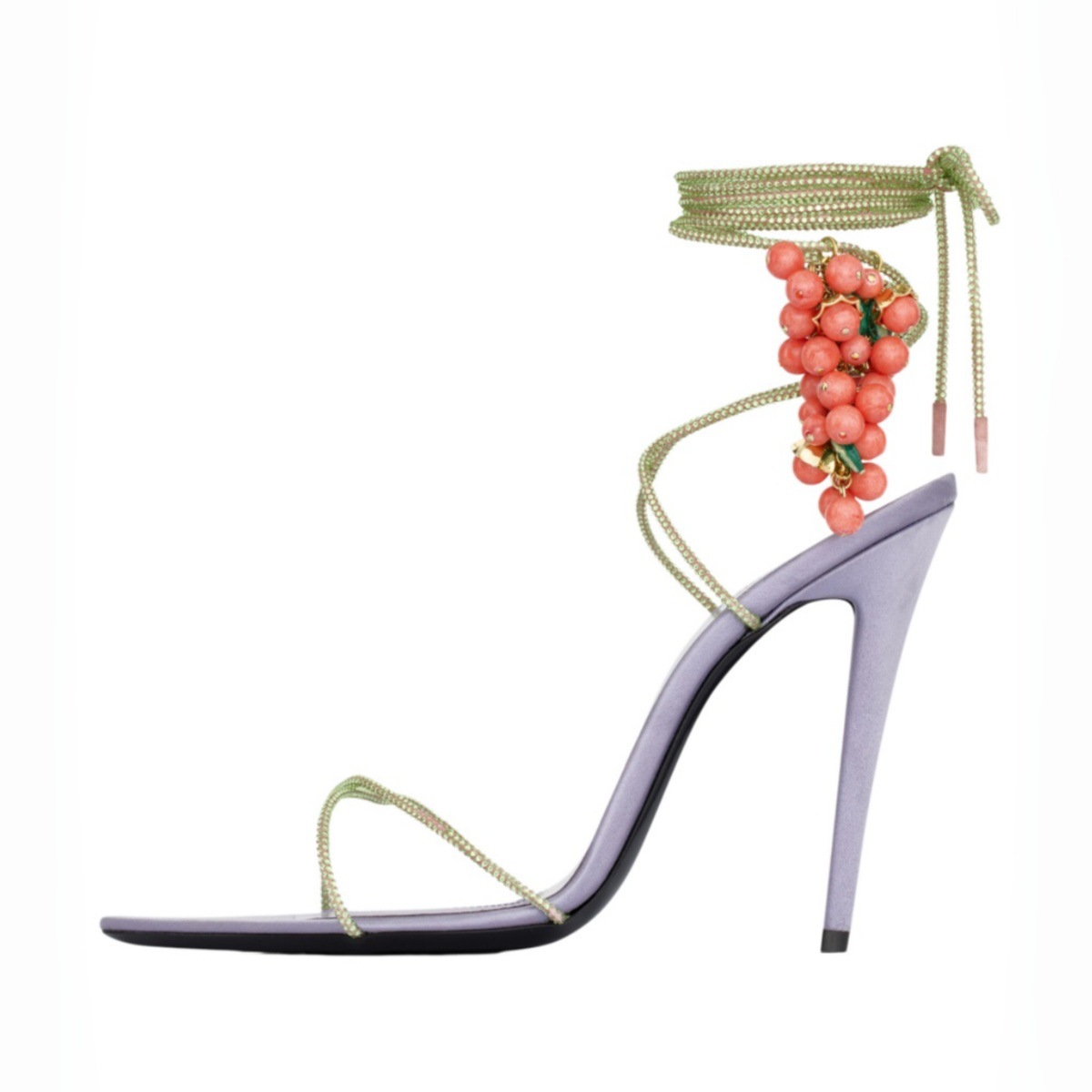 Rhinestone Sandal Women - Damen 3D-Frucht-Verzierte Strass-Wickelriemen Stiletto-Sandalen mit Offener