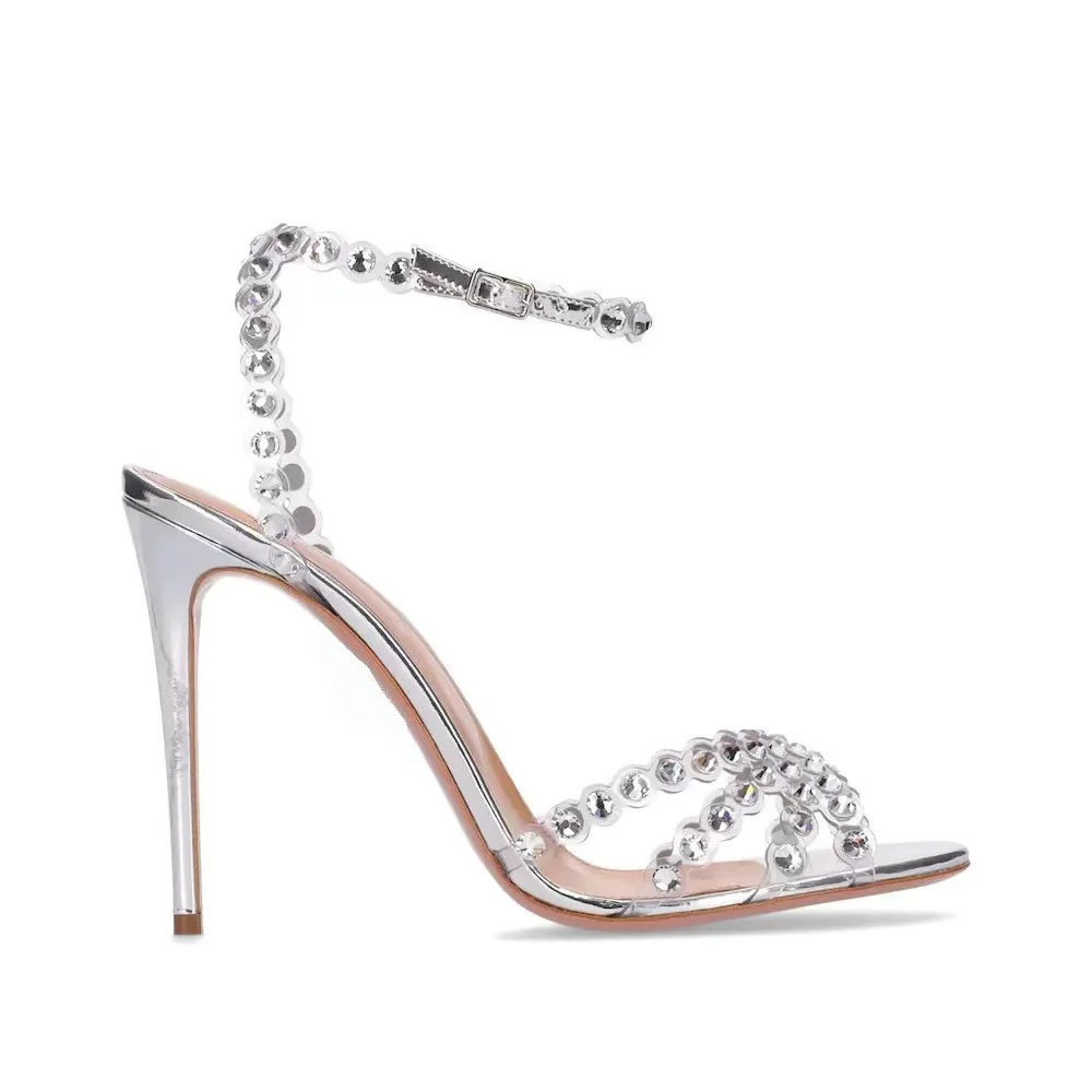 Rhinestone Sandal Women - Elegante Übergrößen-Silber-Absatzschuhe: Jelly-Diamant-Sandalen mit Absatzerhöhung, Stilettos,