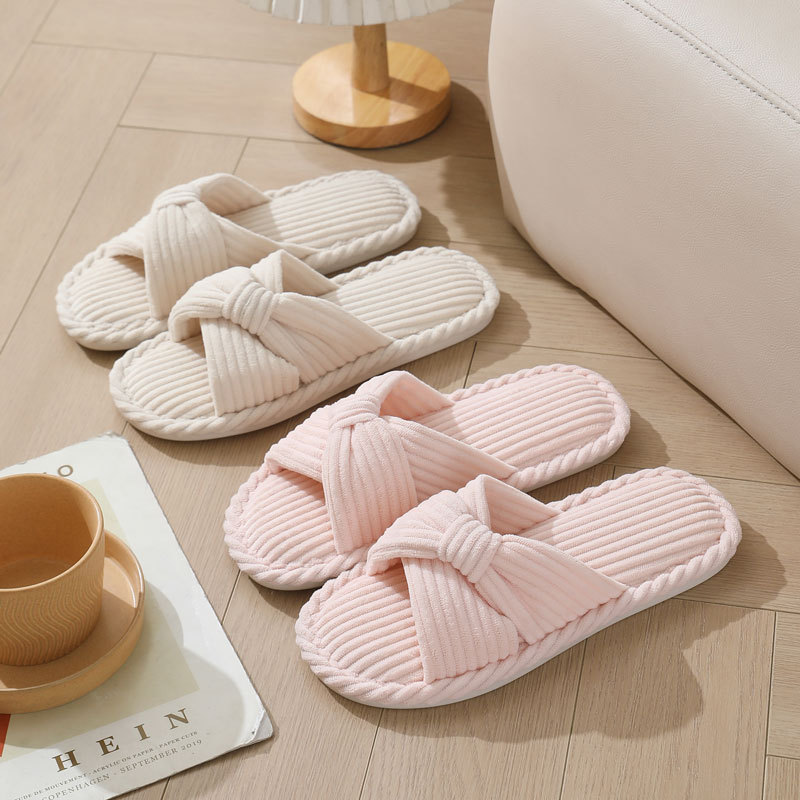 Women Shoes On Sale - Cord-Hausschuhe mit Kreuzriemen für Damen, offene