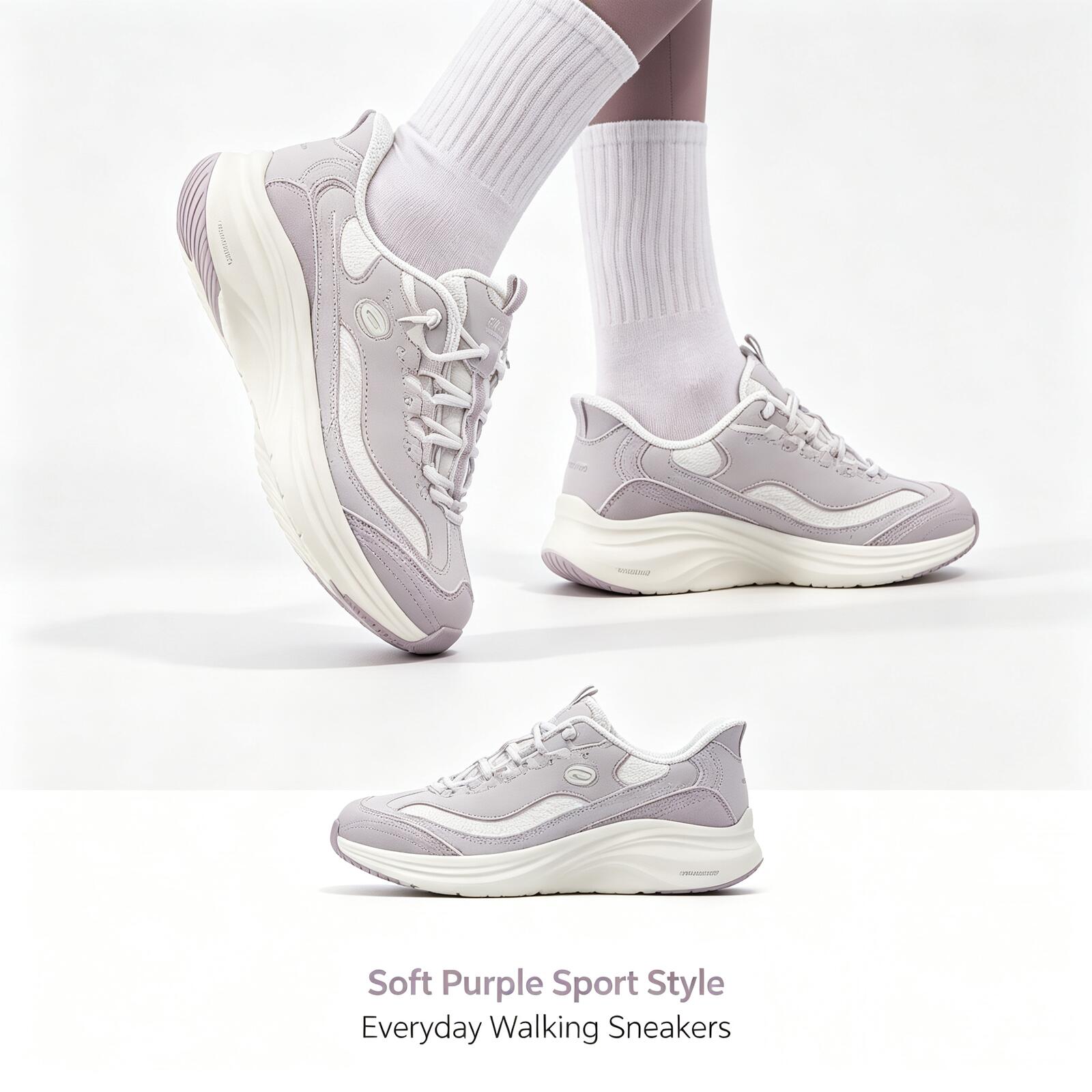 Women Shoes Skechers - Skechers Damen-Laufschuhe aus Memory-Schaum-Mesh in Lavendel,